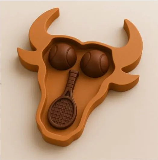 A 3D render of a bull's head — the abandoned first concept for the chocolate form.