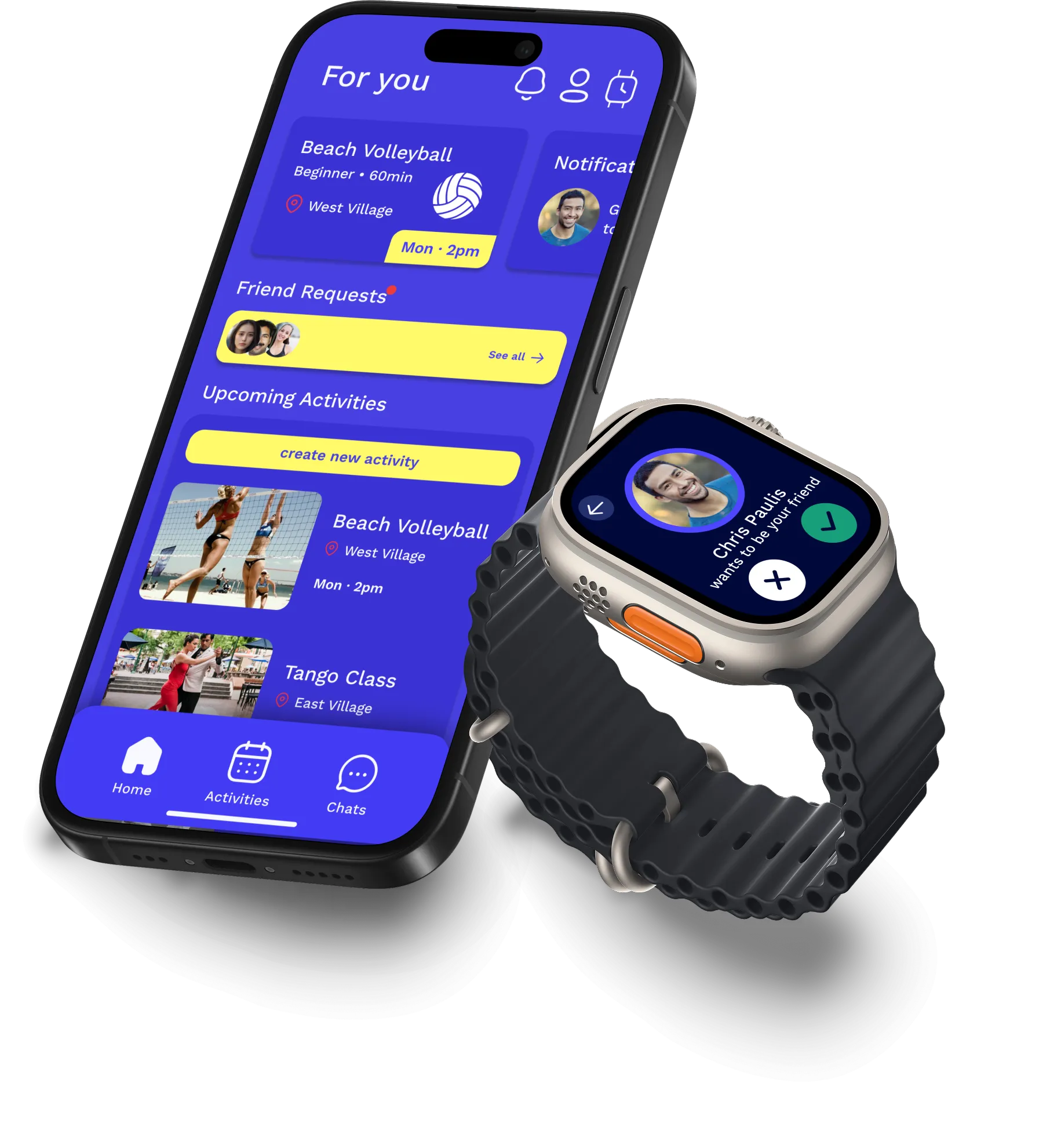 Ollie phone app and watch companion, side by side.