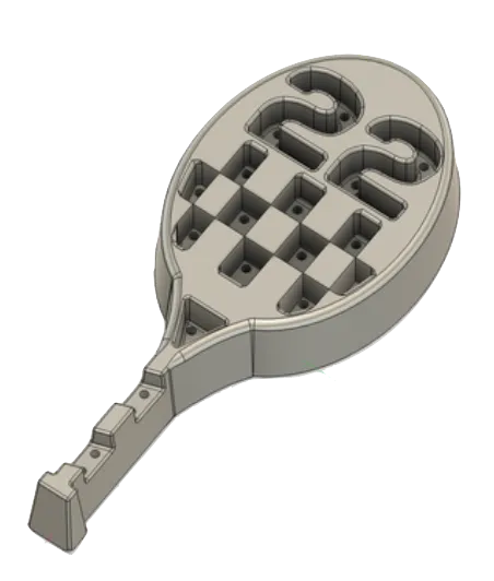 Fusion 360 model of the chocolate racquet coin, with a raised 22 across the strings.