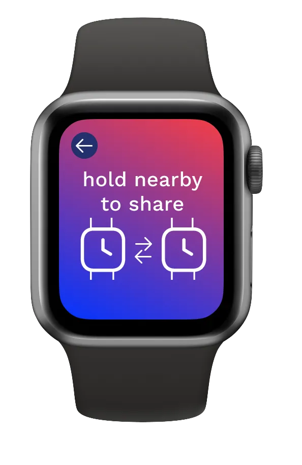 Watch — hold nearby to share, with two watch icons exchanging.